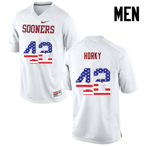 Men Oklahoma Sooners #42 Wesley Horky College Football USA Flag Fashion Jerseys-White - Click Image to Close